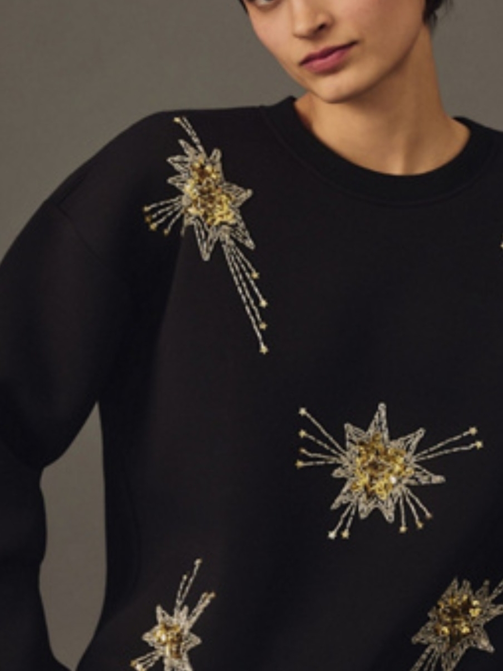 Anthropologie Black Embellished Star Sweatshirt - Women